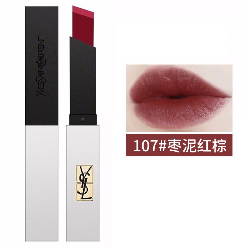 【海外直邮】YSL圣罗兰细管哑光纯口红 小银条唇膏2.2G 107#枣泥红棕