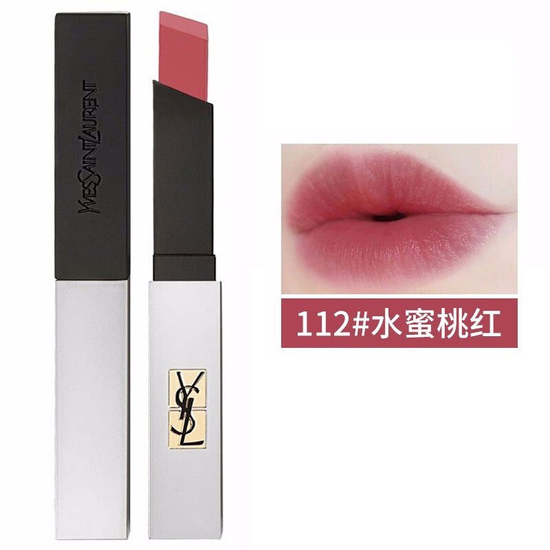 【海外直邮】YSL圣罗兰细管哑光纯口红 小银条唇膏2.2G 112#水蜜桃红